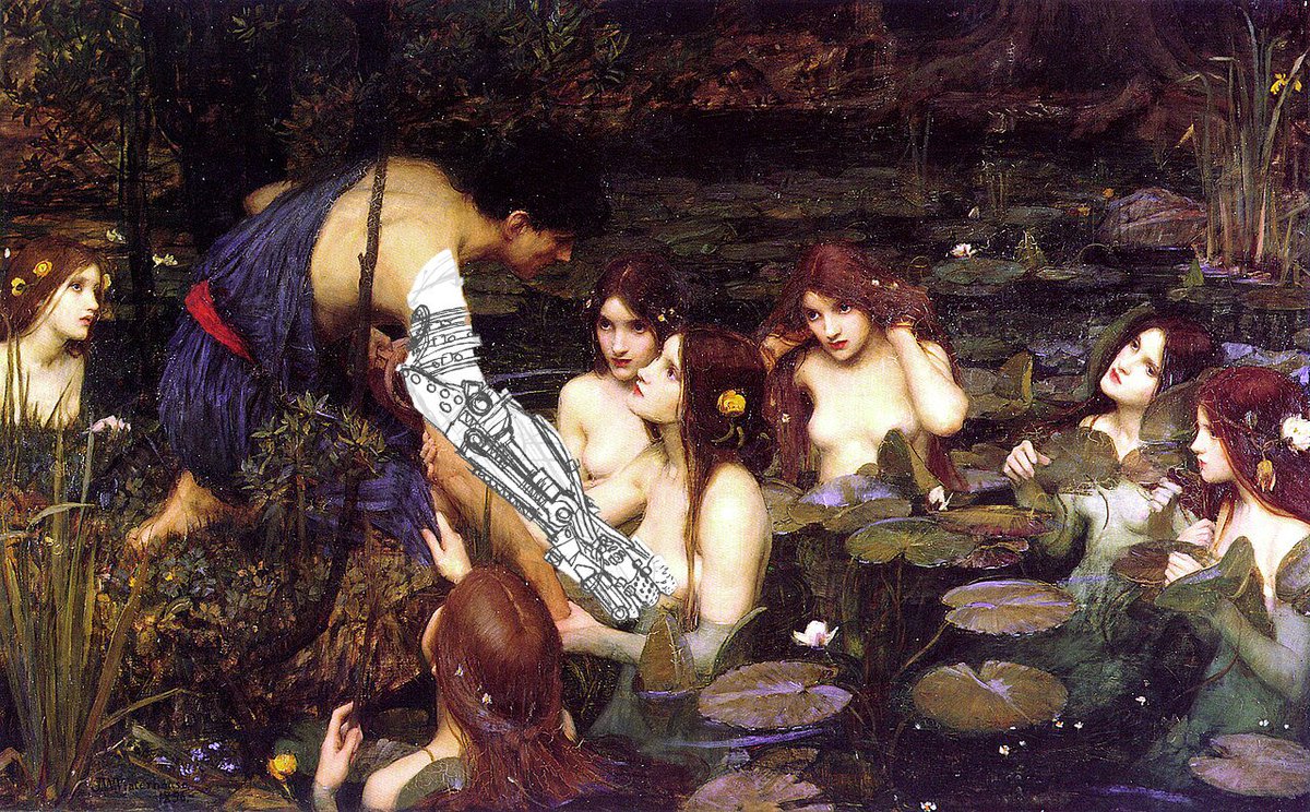 haasmanu's tweet photo. Dans l’écriture de la légende de Furiosa. Il y a quelque chose de fascinant dans la manière qu’à Miller de revisiter l’histoire d’Hylas et des nymphes au travers du tableau de John William Waterhouse. 1/5 https://t.co/08L7s70wYY