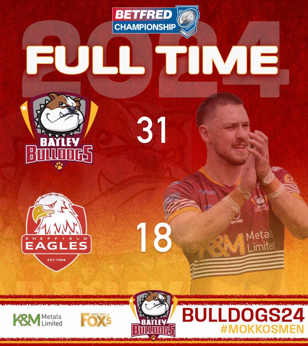 BatleyRLFC's tweet photo. FULL TIME | GET INN!! What a second half performance from the boys, posting 27 unanswered points to make it back to back wins!! 

🐶 31
🦅 18

#COYD #UTD 🐶 https://t.co/GmbihNFi3f