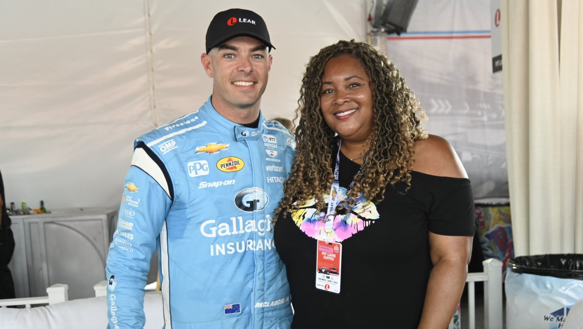 LearCorporation's tweet photo. We caught up with @smclaughlin93 ahead of today's race at the @DetroitGP! It's a privilege to support such a talented driver, and we're cheering him on to victory! 🏁🏎️ #LearRevsUp #TeamPenske #DetroitGP https://t.co/1eJWVtgUBb