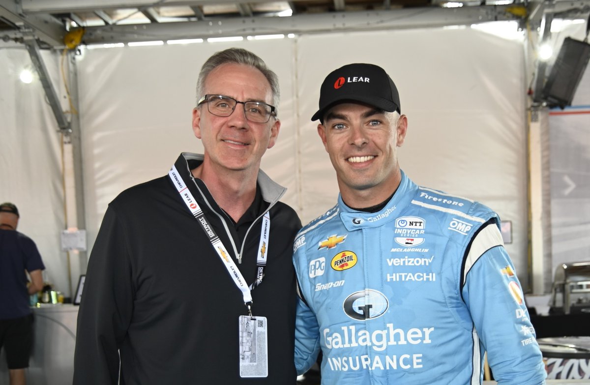 LearCorporation's tweet photo. We caught up with @smclaughlin93 ahead of today's race at the @DetroitGP! It's a privilege to support such a talented driver, and we're cheering him on to victory! 🏁🏎️ #LearRevsUp #TeamPenske #DetroitGP https://t.co/1eJWVtgUBb