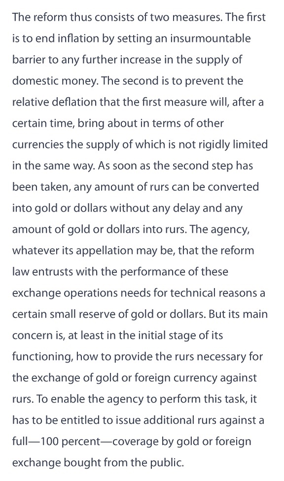The switch to a #bitcoin standard will be very straightforward for the courageous nation willing to do it.

1. End all fiat money printing.
2. Issue no additional currency without full 100% bitcoin reserves at market price.

See Mises: mises.org/online-book/th…