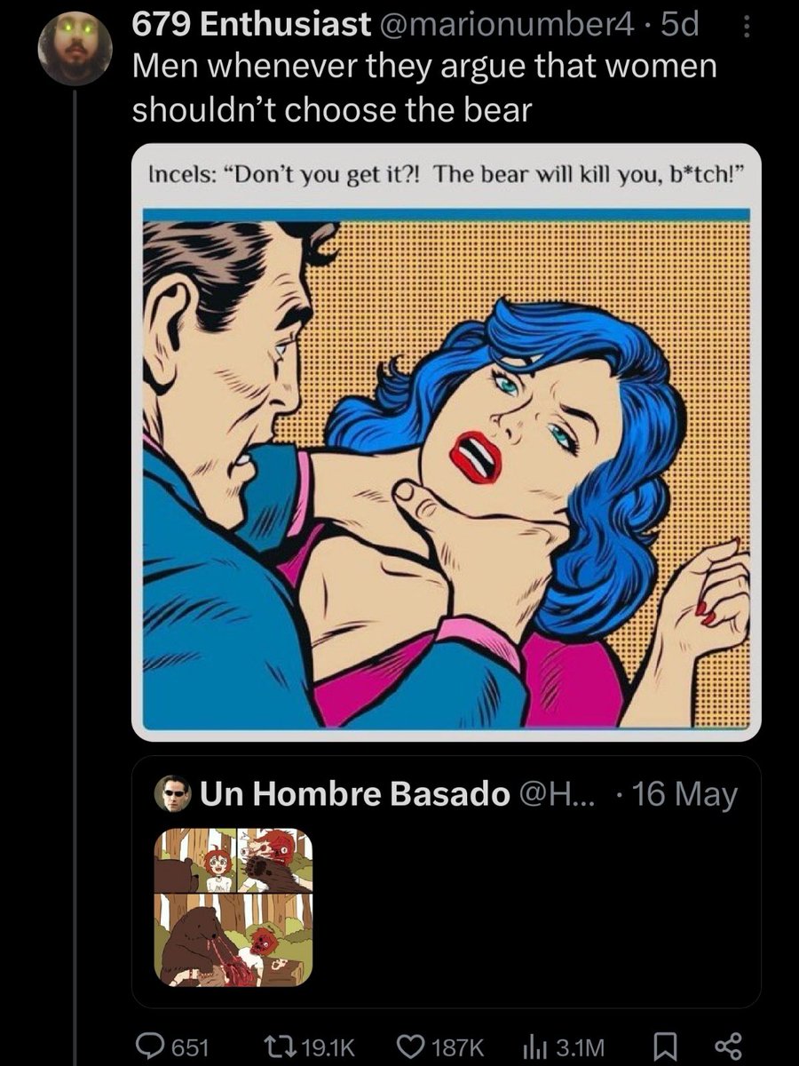 InsaneFrog's tweet photo. The comic that was parodying literally depicted a woman and a bear eating a man's body together https://t.co/O1K21fv5xn
