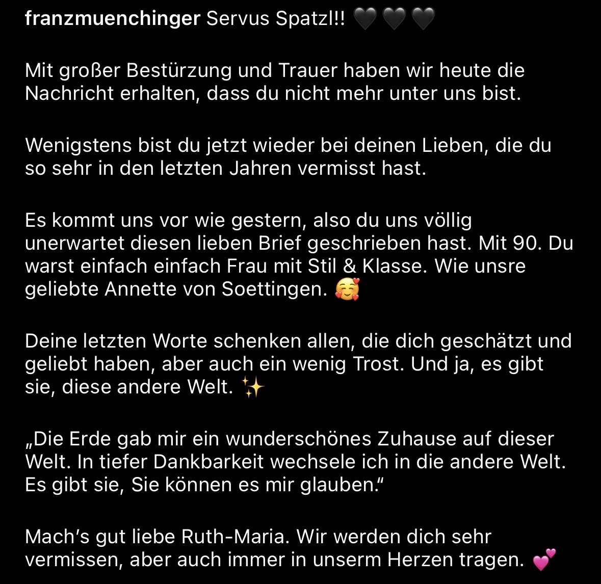 franzmunchinger's tweet photo. Servus Spatzl!! 🖤🖤🖤
Mit großer Bestürzung und Trauer haben wir heute die Nachricht erhalten, dass du nicht mehr unter uns bist.
…
#servis #rif #ruthmariakubitschek #spatzl #monacofranze #kubitschek #franzmünchinger #helmutfischer https://t.co/5oN2OAKDIM