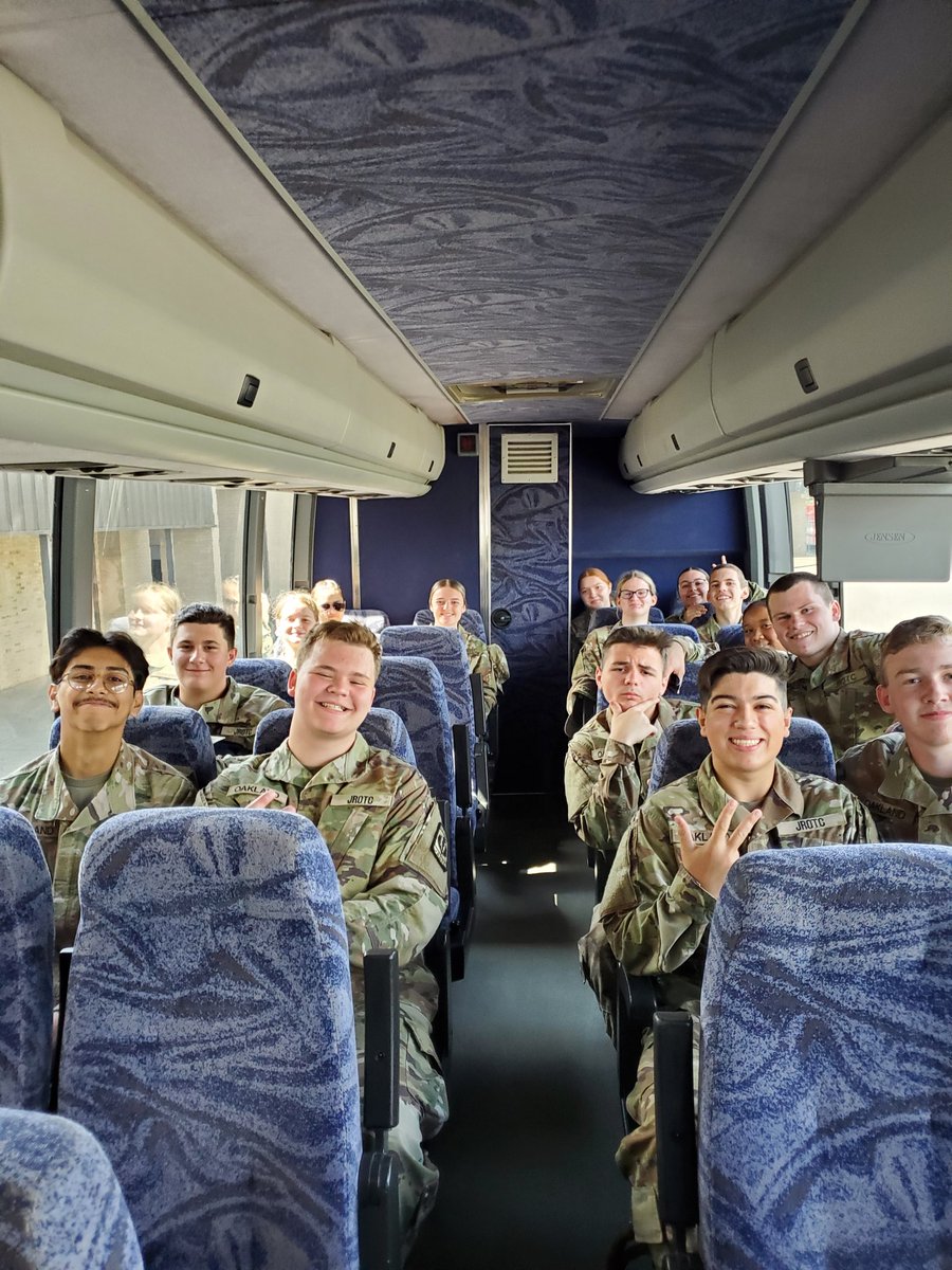 OHSJrotc's tweet photo. Patriot BN cadets headed off to Leadership Camp this morning. Four full days of experiential training in teamwork, problem solving and most of all, leadership. 
This year they get to ride in style and luxury. https://t.co/NzuiTl8cn6