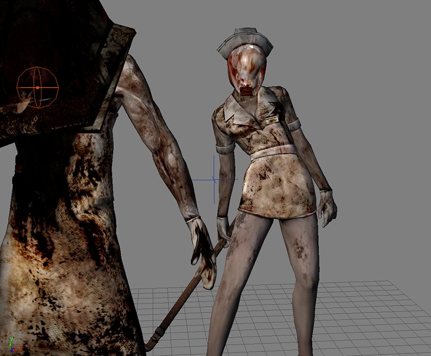 One of my Bubble Head Nurse concept arts for Silent Hill 2 Remake (the 1st pic), and the in-game model of BHNurse in the original SH2 that I designed &amp; modeled (the 2 &amp; 3rd pic).

They are not so much exposed cleavage.