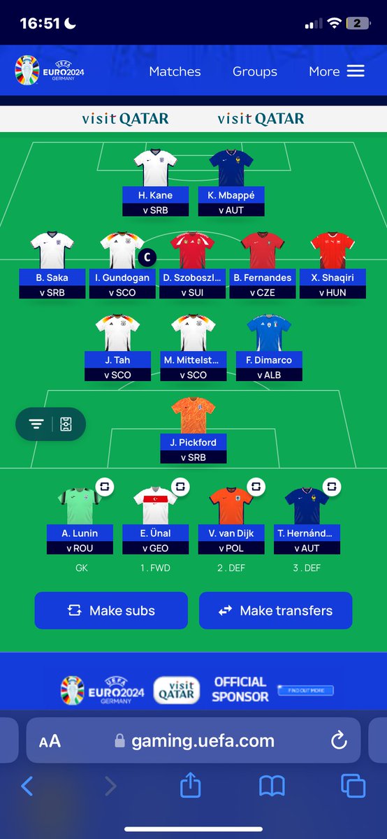 Thoughts on my euros 2024 fantast team