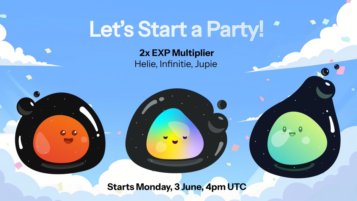 sanctumso's tweet photo. 1/ Hey Wonderers, no Sunday Scaries here!  

To thank you for all your support, we're kickstarting the week with a surprise Wonderland Celebration Multiplier!

2x EXP (24 h) for  
> Helie (hSOL) 
> Infinie (INF) 
> Jupie (jupSOL)  

It goes live tomorrow, Mon, 3 June, 4pm UTC!