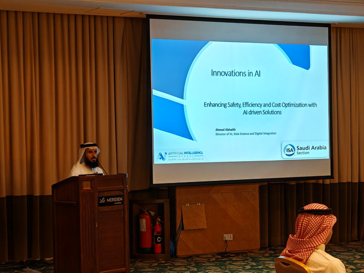 ISASaudi's tweet photo. Another successful ISA Saudi Technical Dinner was held in May, hosted by AIGC, on "Innovations in AI." Eng. Ahmed Alshaikh, Director at AIGC, shared invaluable insights into AI's transformative impact on industrial operations.

#ISA #AI #Innovation https://t.co/aAzrJwUomT