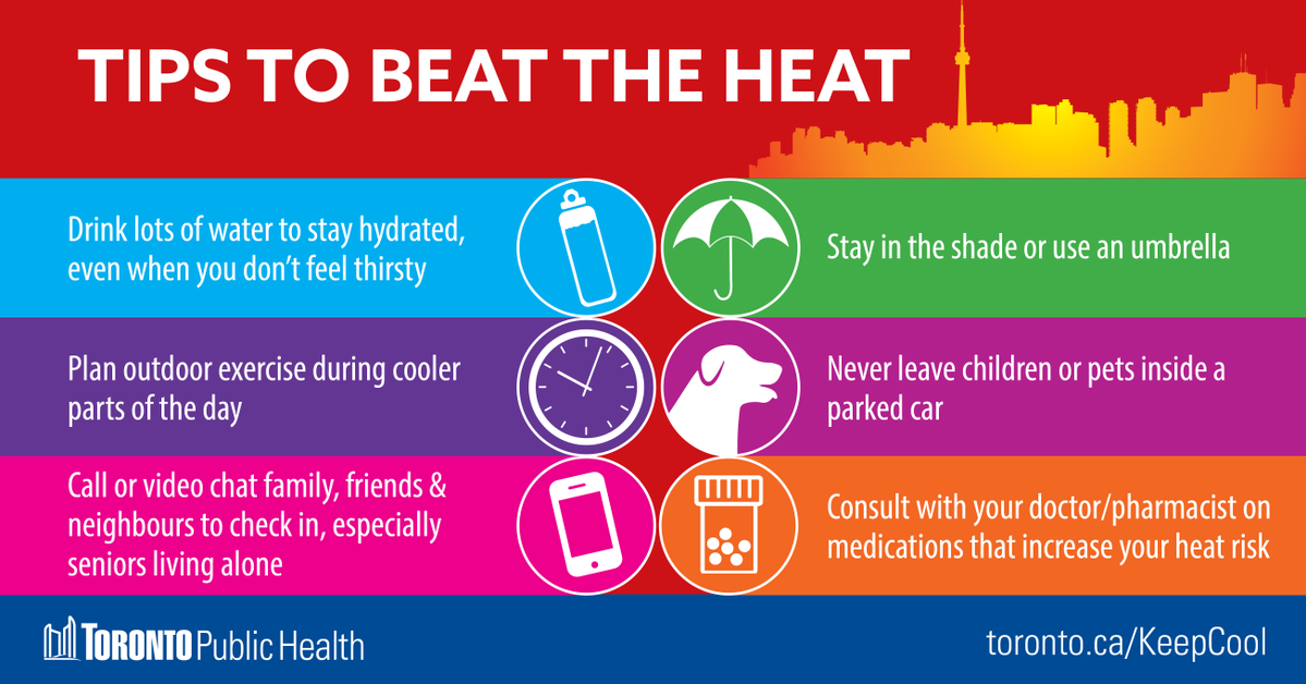 Beat the heat this summer with our cool tips! 😎❄️
 
Visit toronto.ca/KeepCool to find cool spaces near you. 

#KeepCoolTO