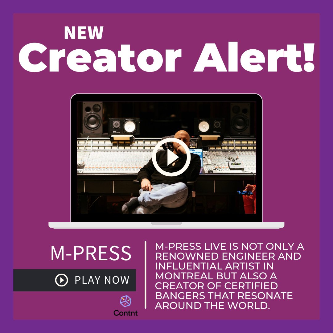 Contntio's tweet photo. 🚨 New Creator Alert! 🚨
Welcome M-Press to Contnt! 🌟
Explore his work and sign up for a FREE creator account on https://t.co/Jk3f9q6zZx today! 🚀
#NewCreatorAlert #MPress #MontrealArtist #ContentCreation #CreateEarnOwn #ContntRevolution #JoinForFree #MusicProduction https://t.co/mxXDEvucC3