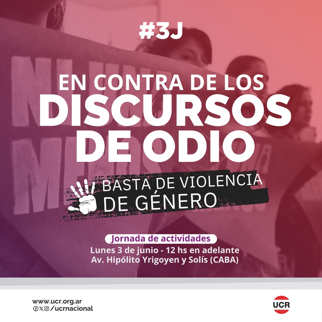 UCRNacional's tweet photo. Basta de violencia de género ✊🏻

Este #3J nos manifestamos en todo el país en contra de los discursos de odio y para seguir exigiendo #NiUnaMenos. https://t.co/8si4gqszJx