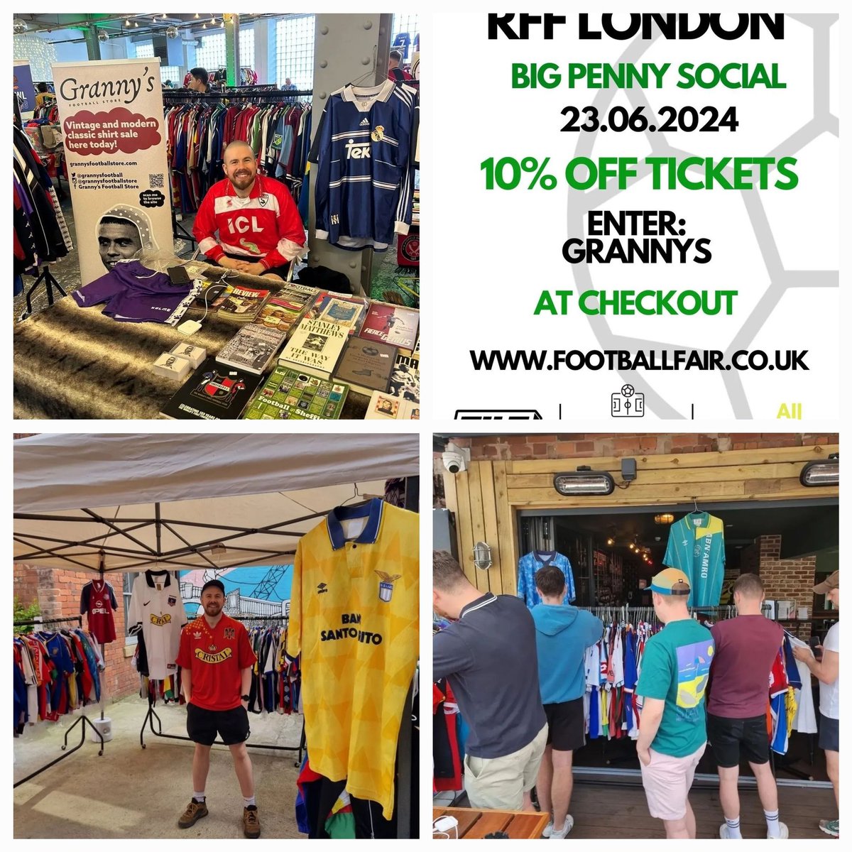 We absolutely love a pop-up!

Just 3 weeks to go until @retro_football_fair - Let us know in the replies if you're coming!

We'll be bringing down hundreds of kits as usual 🔥 

Grab 10% off your ticket using the code GRANNYS at footballfair.co.uk checkout!
