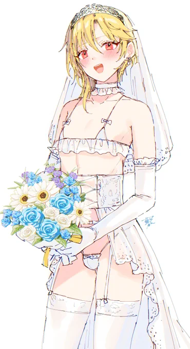 ホワイトのウェディングドレスを着たなずな君をお願いされたので描きました欲に忠実なのでスケベドレスにしましたジュンブラなので6月まで暖めてましたマロリクありがとうございました 