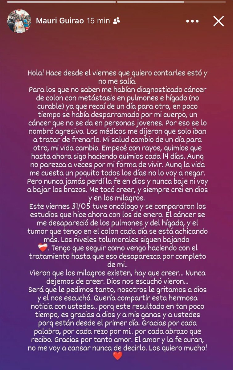 agus_rey's tweet photo. Buenas noticias sobre la salud de Mauricio de #GH2016 que le habían diagnosticado un cáncer terminal. Le desapareció de los pulmones y el hígado y el tumor en el colon se achicó un montón 🙏 https://t.co/mPQq0mrZoM