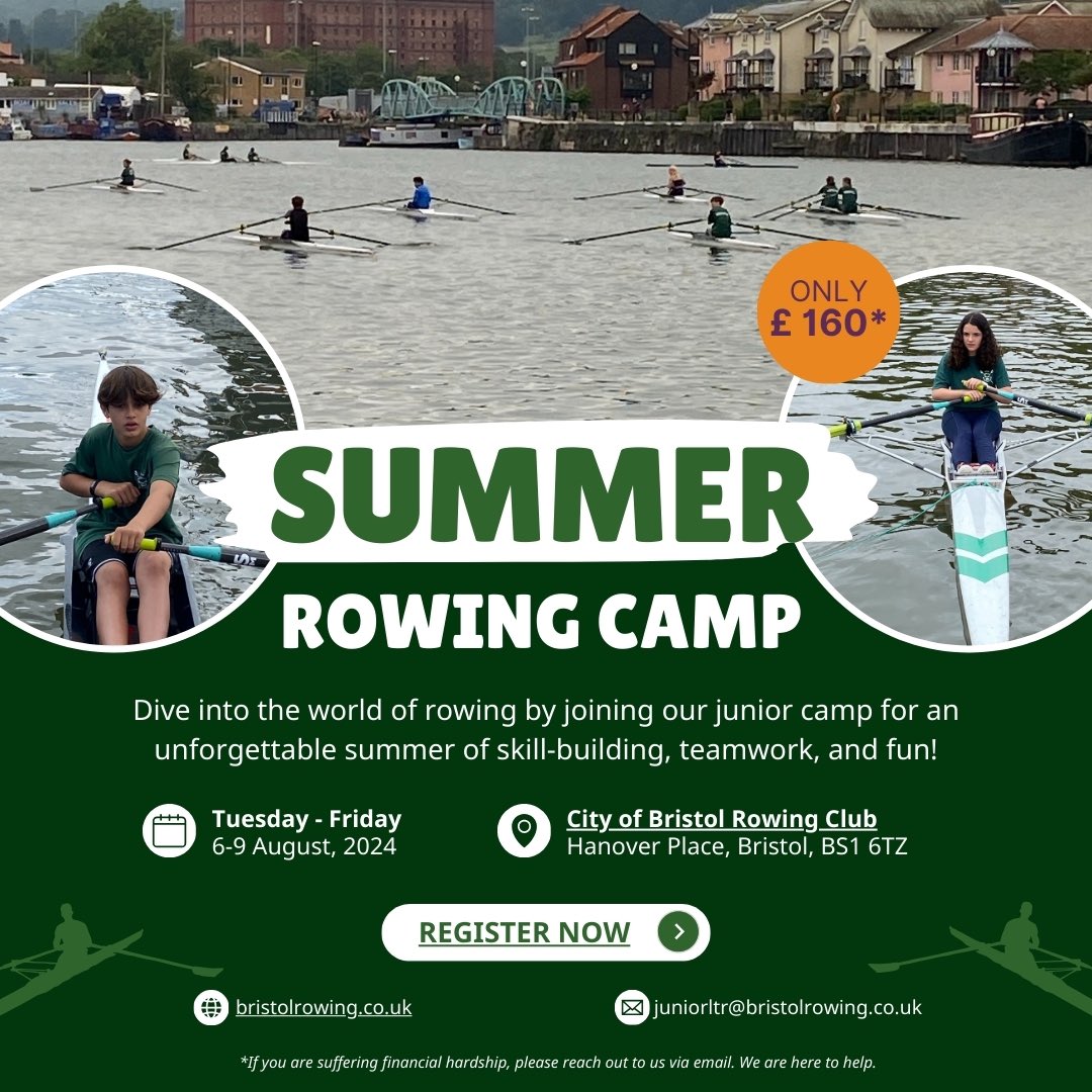 Is your 12 year old looking for a new hobby? How about rowing? Learn to row this summer on Bristol harbour. Register through our website - first come first served! bristolrowing.co.uk/Junior%20Secti…
#Bristol #bristolsport <a href="/wesportap/">WesportAP</a> <a href="/BristolCouncil/">Bristol City Council</a>