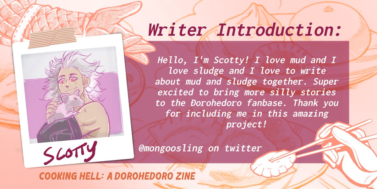 CookingHell's tweet image. Next up, a writer spotlight for @mongoosling ! We’re excited to see what they’re cooking up for the zine
#dorohedoro #dorohedorozine #cookinghellzine #animezine