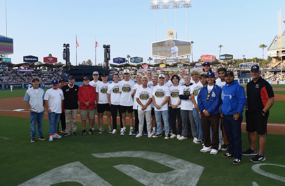 hart_baseball's tweet photo. Thank you @Dodgers for having HART BASEBALL and celebrating our div 2 Southern Section CIF CHAMPIONSHIP WIN and honoring our coach and his 25 years with Hart Baseball! And of course thank you Tyler Glasnow, Once an Indian always an Indian! https://t.co/oLCigb2VOj