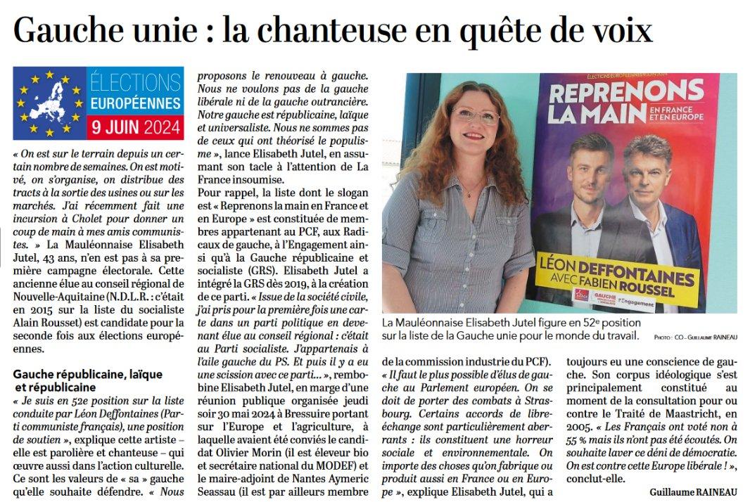 #europeennes2024 #9juin
La <a href="/Gauche_RS/">Gauche Républicaine & Socialiste #FrontPopulaire</a> est avec <a href="/L_Deffontaines/">Léon Deffontaines</a> et la #GaucheUnie pour le monde du #travail, partout en France, et ici dans les Deux-Sèvres.
(Courrier de l'Ouest 79.)