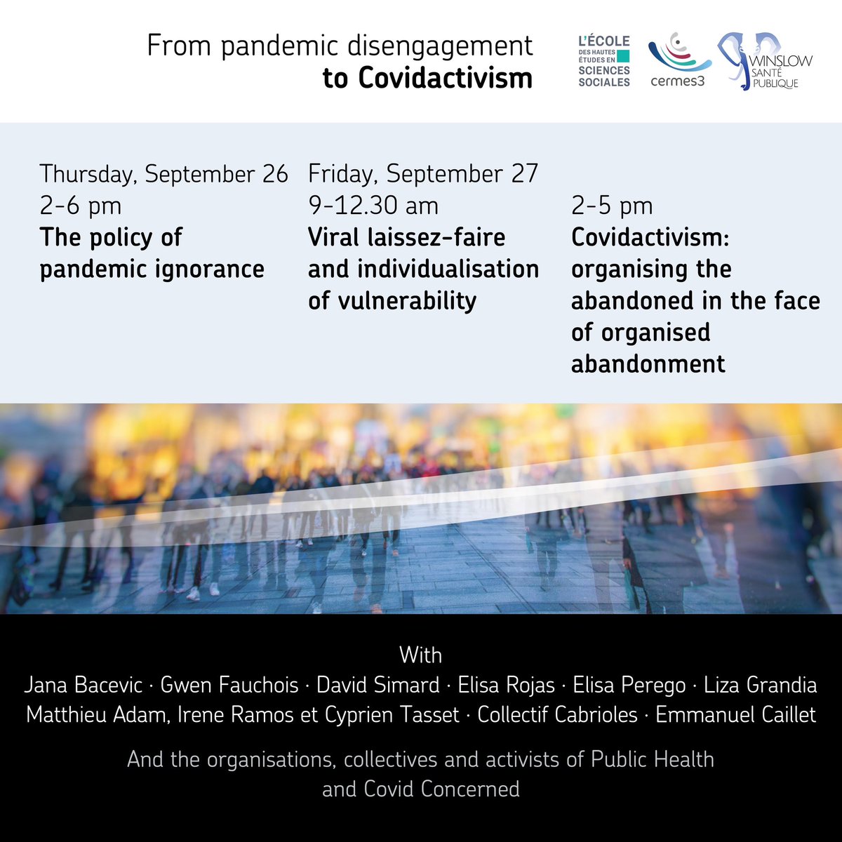 winslow_la's tweet image. We organize conferences about Covid activism in Paris + online! 
Automatic translated subtitles will be available. 
Some conferences in English