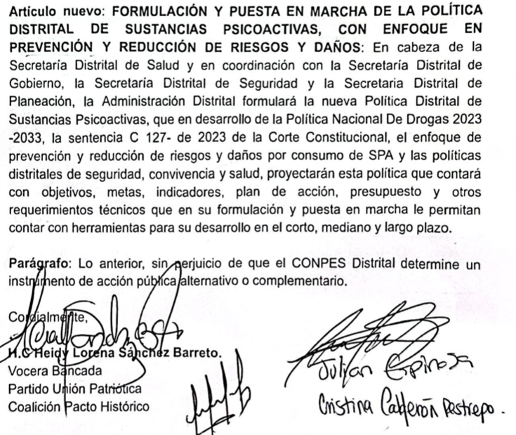 echelecabeza's tweet photo. 👏🥳Queremos reconocer el esfuerzo de las concejalas y concejales de Bogotá @heidy_up @trianavjuli @Donka_At @QuenaRibadeneir @JDOviedoA y otros cabildantes que firmaron para incluir en el plan de desarrollo 2024-2027 de @CarlosFGalan la "Formulación y puesta en marcha de la política distrital de sustancias psicoactivas con enfoque en prevención y reducción de daños".