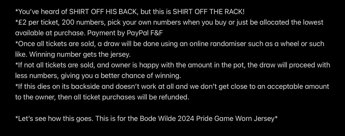 NeilHoskins77's tweet photo. Right then. You’ve all heard of Shirt Off His Back, well this is SHIRT OFF THE RACK!!

All the details are in the first pic, and this is for the 2024 @cardiffdevils Pride Game Worn Jersey of Bode Wilde that I’ve been posting for a few weeks.

Feel free to share &amp; DM any questions https://t.co/Ojzq2go7yz