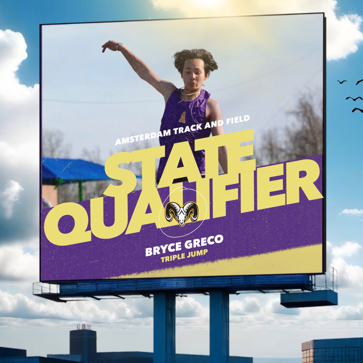 On Thursday 5/30, Bryce "punched his ticket" in the triple jump for the NYS Track and Field Championships which will take place this Friday (6/7) at Cicero-North Syracuse High School. Bryce earned this spot with a meet winning jump of 43'02" which is his best mark of the year.