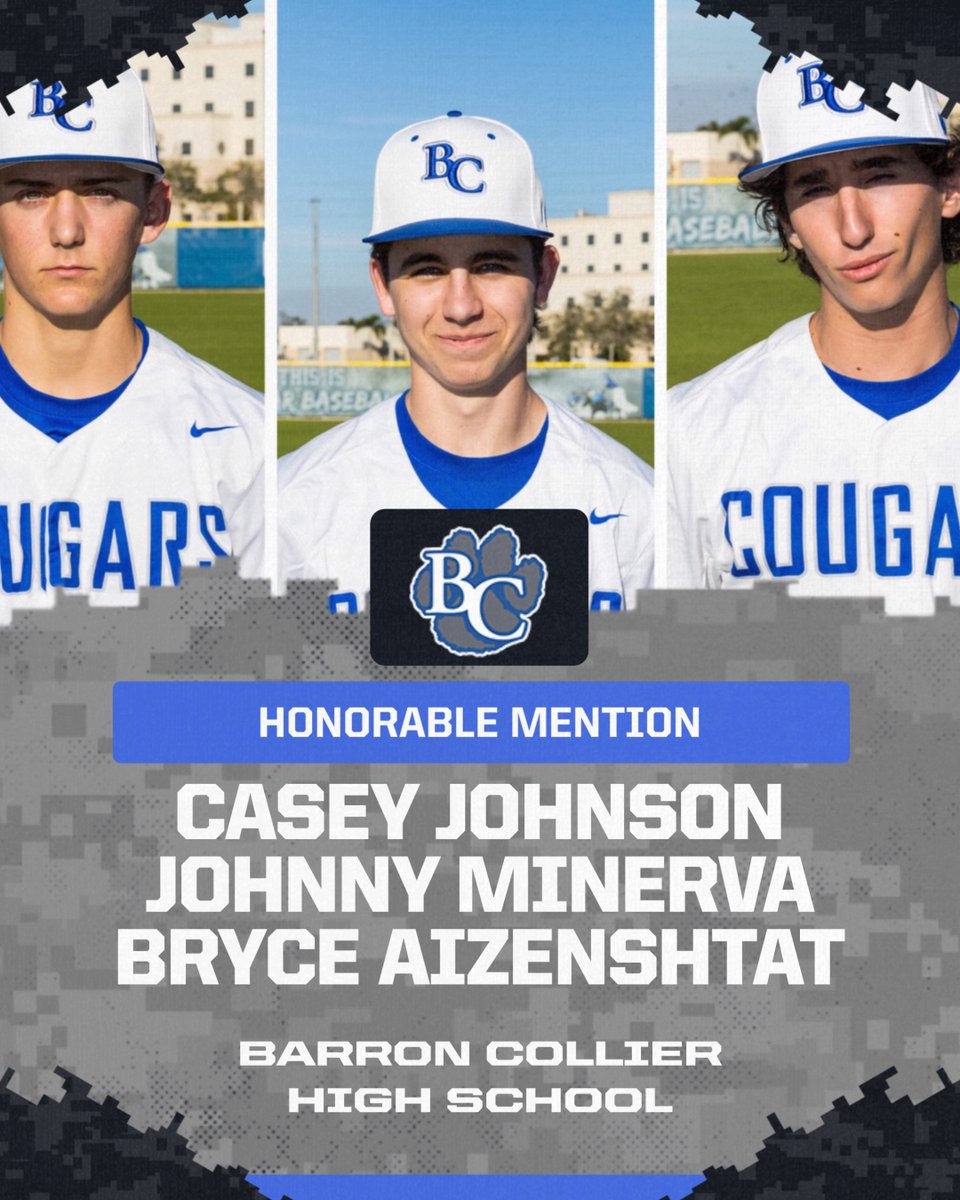 Barron Collier Baseball (@barronbaseball) on Twitter photo Congratulations Honorable Mention All Area for Baseball
Casey Johnson, Johnny Minerva, Bryce Aizenshtat #AITE Congratulations Honorable Mention All Area for Baseball
Casey Johnson, Johnny Minerva, Bryce Aizenshtat #AITE