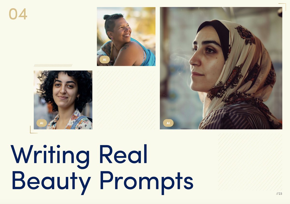KristyT's tweet photo. Dove released a generative AI prompt playbook that outlines methods of creating humane and inclusive beauty when generating AI imagery. This is very forward brand thinking. https://t.co/Adn9S6ngcA https://t.co/MXfvvhwUBP