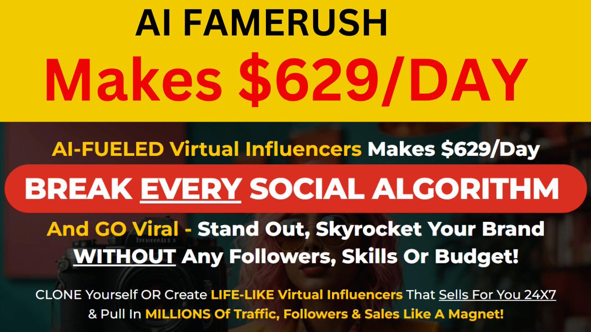 Daviddr01977's tweet photo. AI FAMERUSH is “The World’s First AI-Powered Virtual Influencer Creator that get MILLIONS Of Traffic, Followers &amp; Sales Like A Magnet.

Read more>>> https://t.co/QCadrjP6xm

#AIFAMERUSH #AIFAMERUSHreview #makemoneyonline #passiveincome #bestsoftware https://t.co/x9akYa9ED8