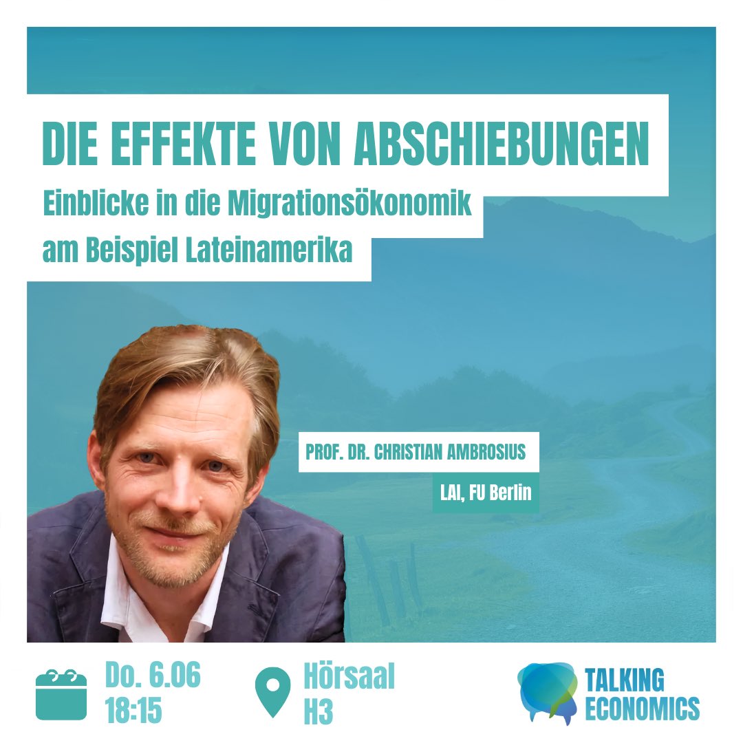 Wir haben @chrambrosio vom Lateinamerika-Institut der FU Berlin zu Do. eingeladen. Unter der Fragestellung, der Auswirkungen von Migration auf Herkunfts- und Zielländer &amp; auf Personen mit Migrationshintergrund selbst wird er uns einen Einblick in die Migrationsökonomik geben.