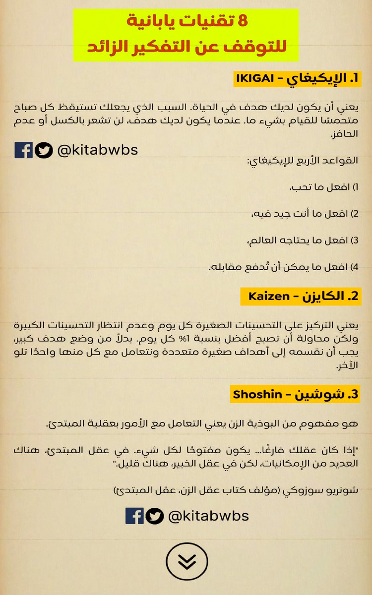 kitabwbs's tweet photo. 🇯🇵  8 تقنيات يابانية للتوقف عن التفكير الزائد : https://t.co/9v5RgDAbi8