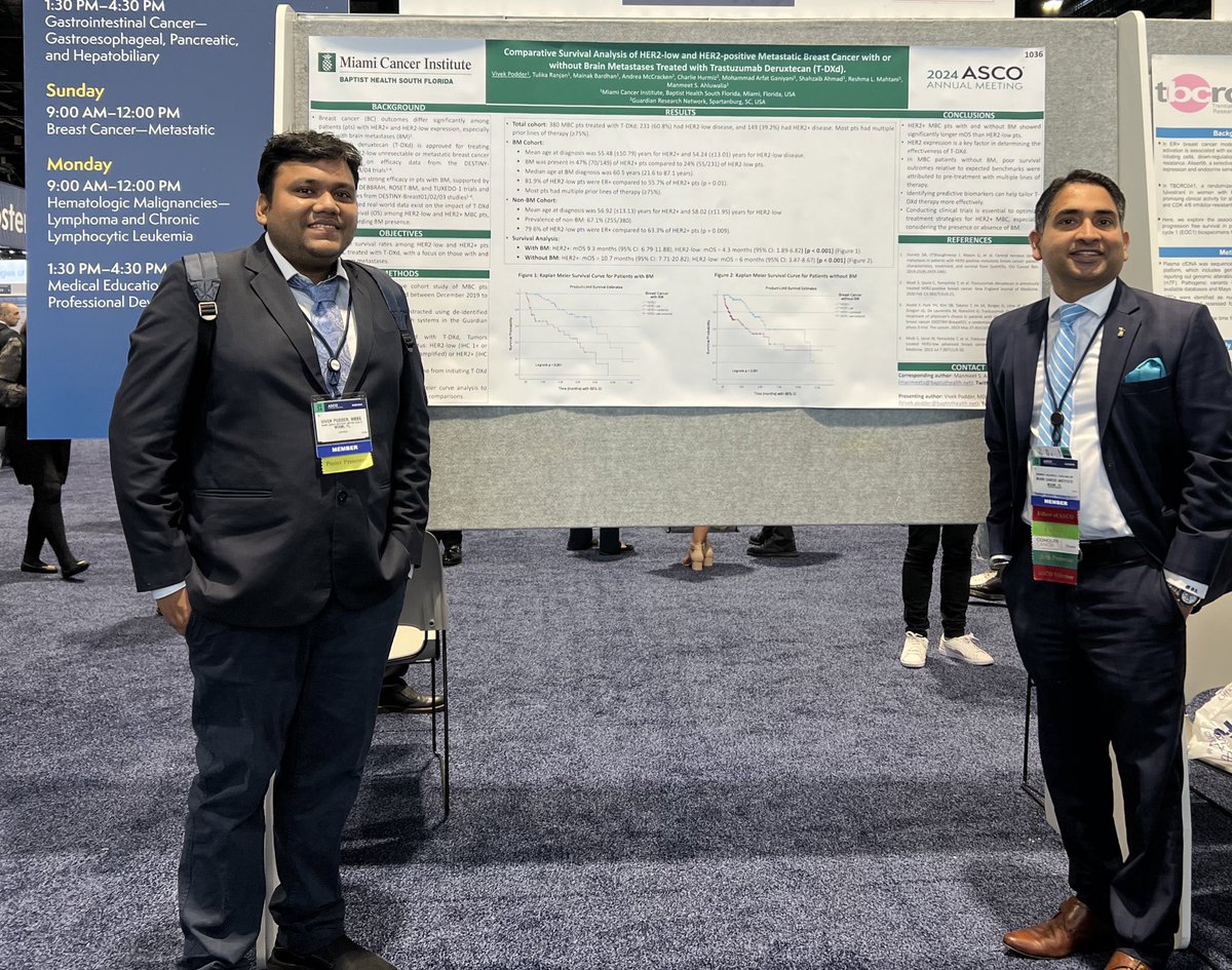 Manmeet Ahluwalia, MD, MBA, FASCO (@braintumordoc) on Twitter photo Exhilarated to see our fellow <a href="/VPodder/">Vivek Podder, MBBS</a> present research: T-DXd ▶️ significantly longer survival compared to HER2-low pts, with mOS of 9.3 months vs 4.3 months with BM, and 10.7 months vs 6 months without BM. <a href="/MiamiCancerInst/">Miami Cancer Institute Research</a> #ASCO24 <a href="/BaptistHealthSF/">Baptist Health</a> <a href="/DrReshmaMahtani/">Reshma Mahtani</a> Exhilarated to see our fellow <a href="/VPodder/">Vivek Podder, MBBS</a> present research: T-DXd ▶️ significantly longer survival compared to HER2-low pts, with mOS of 9.3 months vs 4.3 months with BM, and 10.7 months vs 6 months without BM. <a href="/MiamiCancerInst/">Miami Cancer Institute Research</a> #ASCO24 <a href="/BaptistHealthSF/">Baptist Health</a> <a href="/DrReshmaMahtani/">Reshma Mahtani</a>