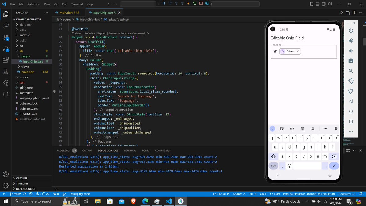 Dhiraj670's tweet image. #LSPPD2 of #60DaysOfLearning2024   
I Learned using  ChipsInput in Flutter through a clip of my social feed :)
 #LearningWithLeapfrog