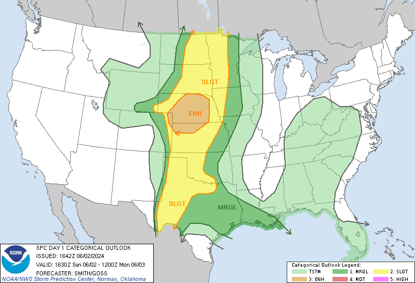 LimWeather's tweet photo. D1
#EnhancedRisk in C #TornadoAlley esp #GrandIsland,#Kearney,#NorthPlatte,#HastingsNE,#LexingtonNE,#NorfolkNE,#ColumbusNE,#Goodland,#ColbyKS cities due to a 5% #Tornado risk, a 30% SIG #Wind risk and a 30% SIG #Hail risk
#Wxtwitter #SevereWx #SPC #KSwx #NEwx #COwx #SDwx https://t.co/SJODlEW4dr