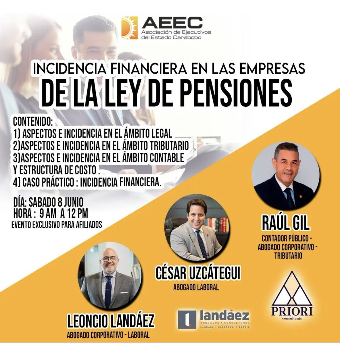 Próximo sábado 8 jun en Valencia con la Asociación de Ejecutivos del estado Carabobo <a href="/aeecoficial/">Asociación de Ejecutivos del estado Carabobo</a> <a href="/landaezabogados/">LANDÁEZ. Abogados - Consultores</a> <a href="/LeoncioPablo/">Leoncio P. Landáez A∴</a> <a href="/CesarUzcategui/">César Uzcátegui</a> <a href="/Lextendi_ve/">Lextendi</a> <a href="/prioriconsulta/">PRIORI Consultants</a> <a href="/SOSAGUAYANA/">RAMON DARIO SOSA C.</a> <a href="/sosaymartinez/">Sosa y Martinez</a>