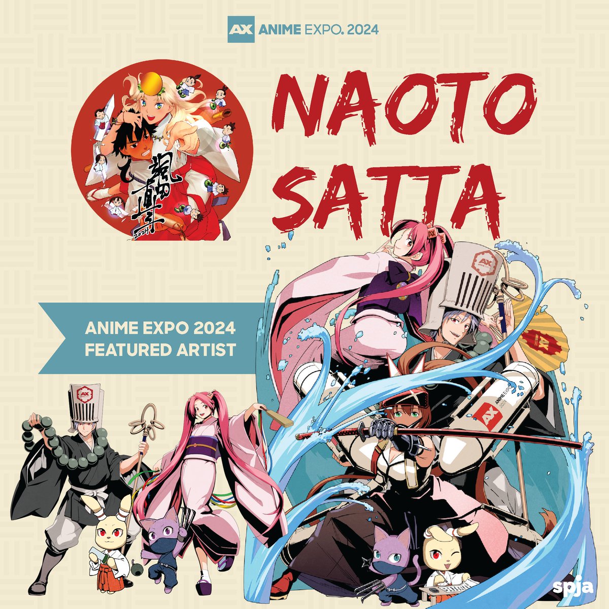 💫 Our featured artist for Anime Expo 2024 is Naoto Satta, known for his roles as a Mangaka, Illustrator, and Shinto priest. 🎨 We are honored to have Naoto Satta create the iconic AX 2024 themed mascots! 🎎 Stay tuned for AX 2024 Satta Merch (coming soon)! 🛍️ #AX2024