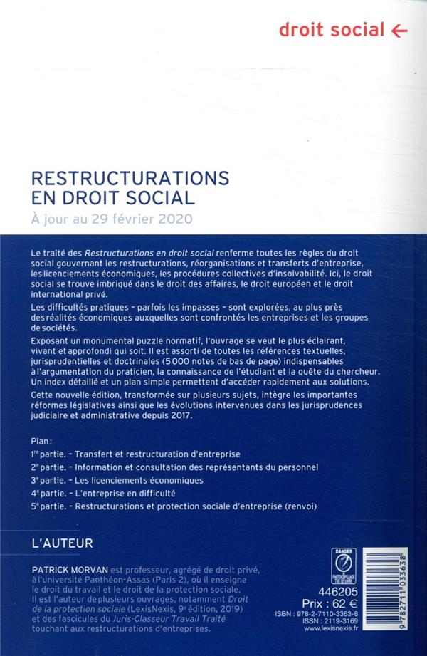 patrick_morvan's tweet image. Parution le 29 mai du traité sur les "Restructurations en droit social" (6e édition, à jour mars 2024, 1341 pages).