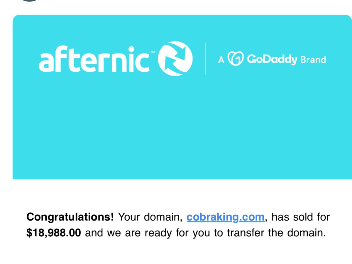 LatestDNSales's tweet photo. CoBraking .com SOLD for $18,988 @afternic by @ckdomainer - Congrats and thanks for reporting directly to us 🔥 https://t.co/5TmENYkBEu