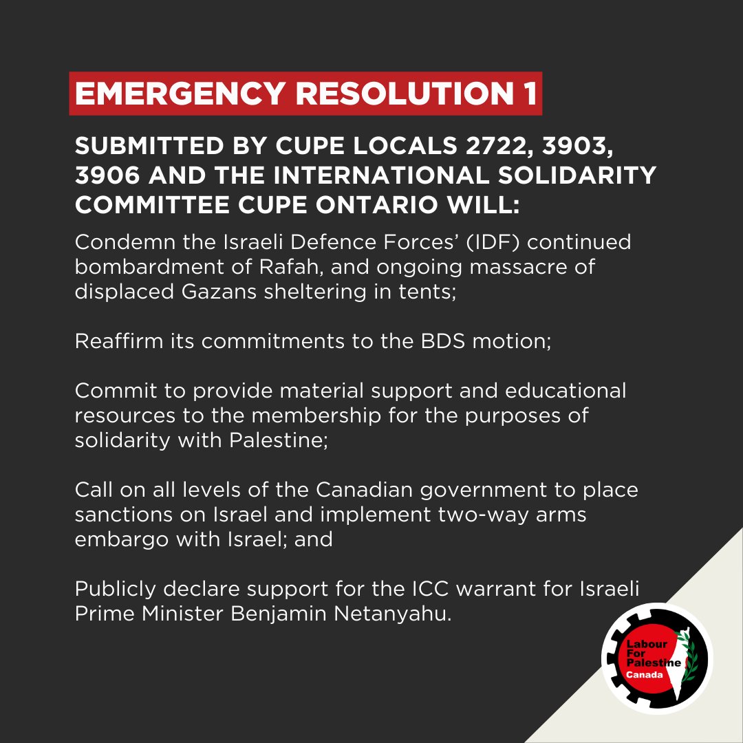 PalestineLabour's tweet photo. Some important emergency resolutions were passed at the CUPE Ontario convention this week.

Give them a read here

#FreePalestine #onpoli #onlab https://t.co/htBVWgIRVO