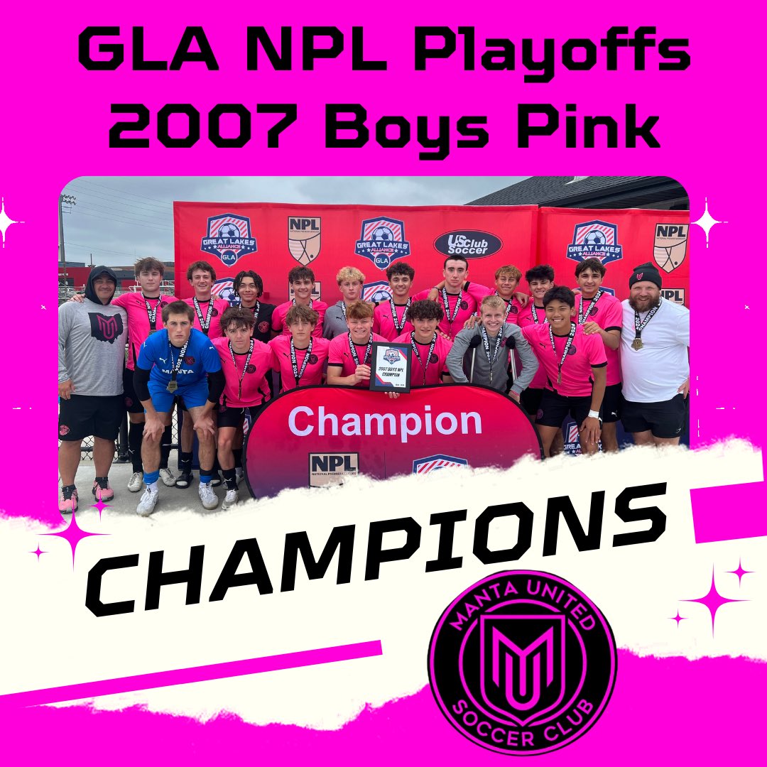 manta_soccer's tweet photo. CONGRATS to the @mantasc.07boys for finishing as CHAMPIONS of the @gla_soccer 2023-2024 Season! They have qualified for the @USClubSoccerNPL Finals in Colorado in July! (Double qualifying for National Cup as well!) π©·π€ #teammanta #mantafam #thatpinkclubfromohio https://t.co/kmDeGMp9Bp