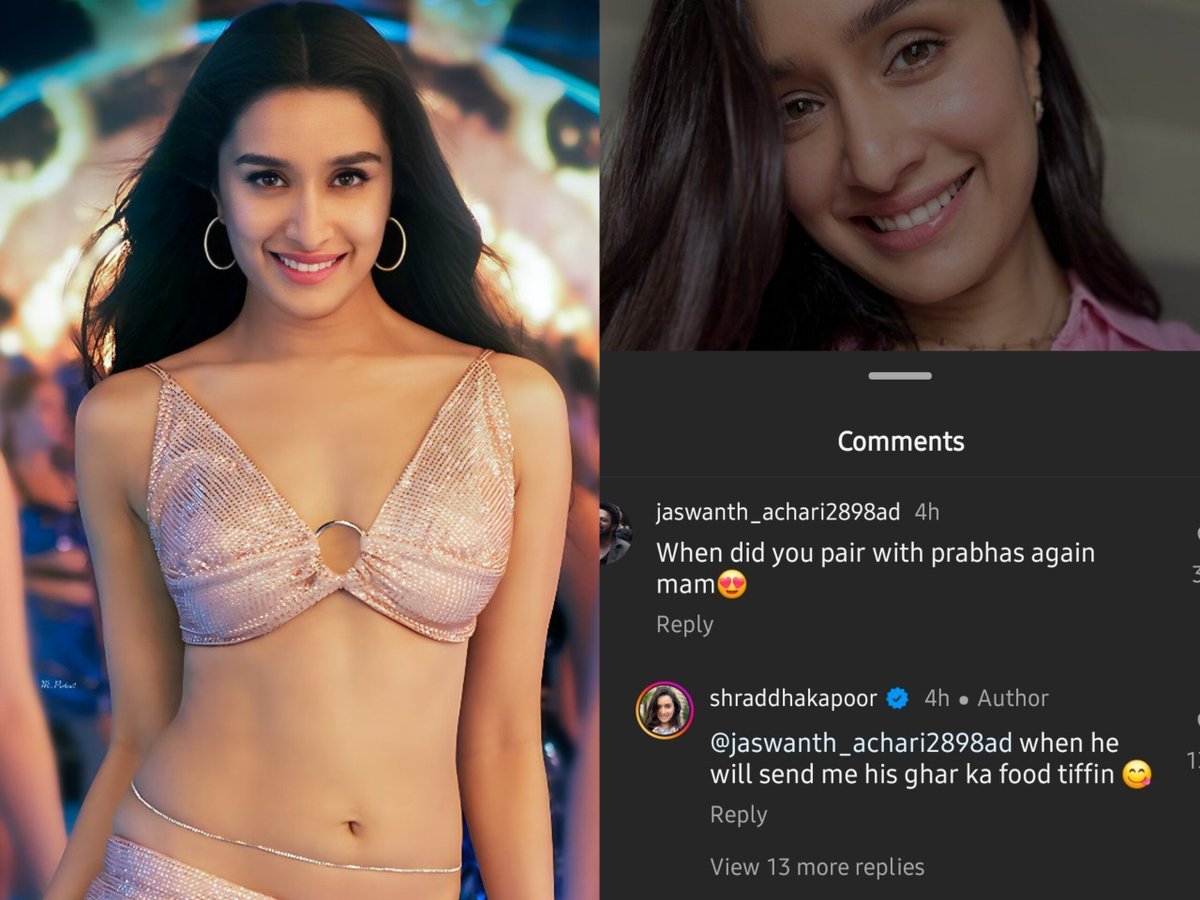 Movies4u_Officl's tweet photo. A #Prabhas fan commented "When will you pair with Prabhas again mam?".

In return #ShraddhaKapoor replied "When he sends me his homemade tiffin". https://t.co/HARl1N2VSW