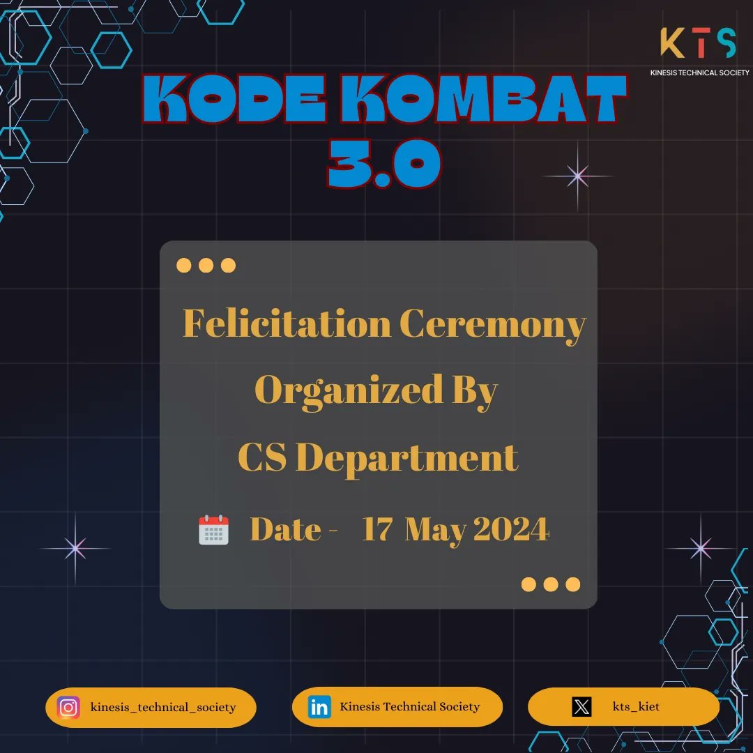 kts_kiet's tweet photo. Huge congrats to the Kode Kombat winners! 🏆 
Honored to have Joint Director sir, HoD CS, and Add. HoD CS with us. 

Special thanks to Garvit Agarwal, CS 3rd yr for organizing and Dr. Harsh Khatter and Mrs. Arti Sharma ma'am for their support! 🎉👏 
#KodeKombat3 https://t.co/hWToM2ywCE