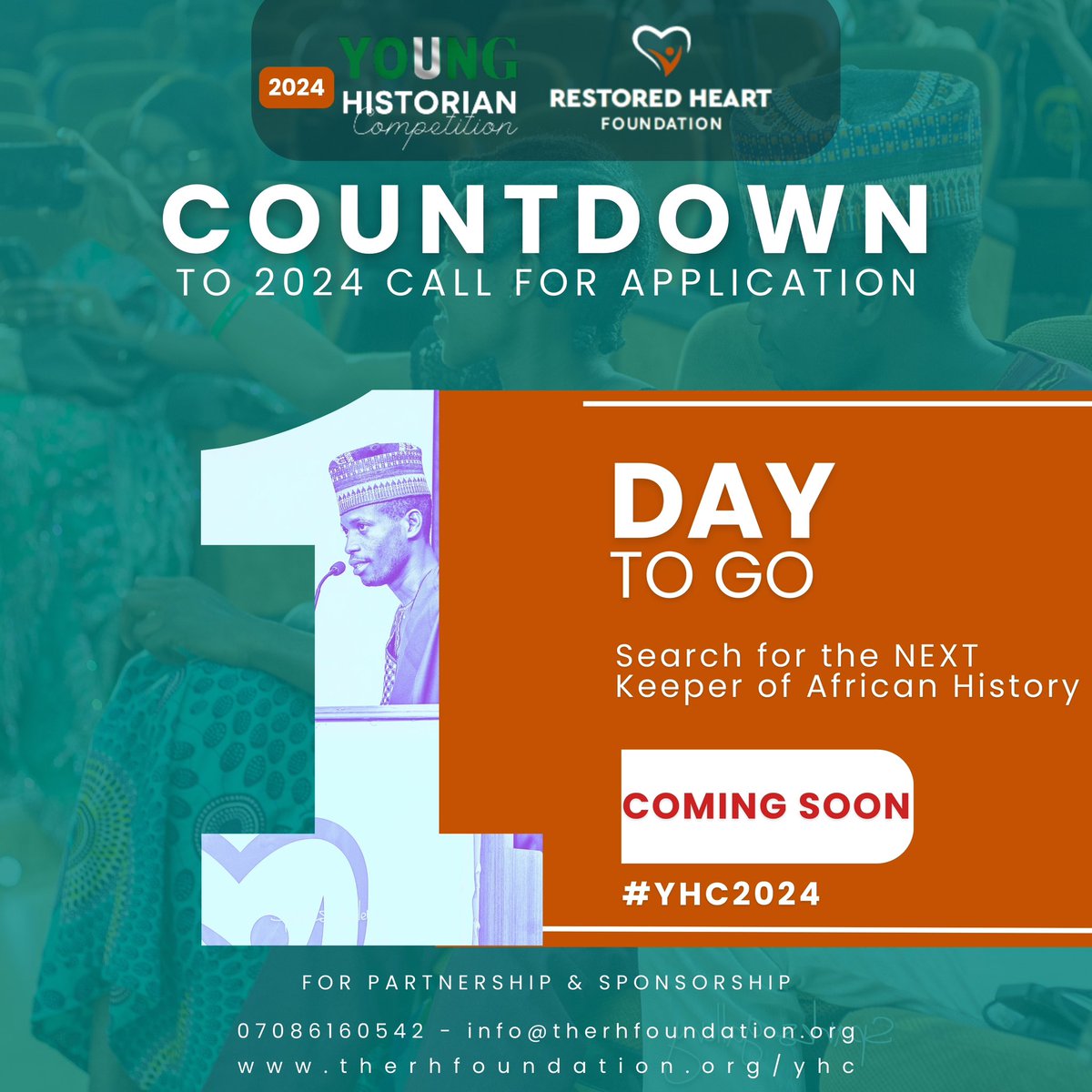 restoredheart1's tweet photo. ONE MORE DAY TO GO!🔥🔥

Registration for the most anticipated event of the year begins tomorrow!

All Tertiary institutions students are eligible to participate (history students are advised to apply).📌📌

#YHC #CompetitionCountdown"
#YHC2024 #RHF #YoungHistorianCompetition #sdg4 #history #education