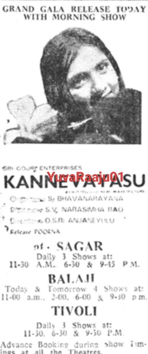 YuvaRaaju01's tweet photo. #51YearsForKanneVayasu
Starring: #LakshmiKanth, #RojaRamani(Actor Tharun's mother)

#YeDivilo song 👌

Hyd - SAGAR - 21Days RUN Replaced with #BangaruBabu

Secbad - TIVOLI - 28Days RUN Replaced with #DoPhool https://t.co/iVWbLDBIQD