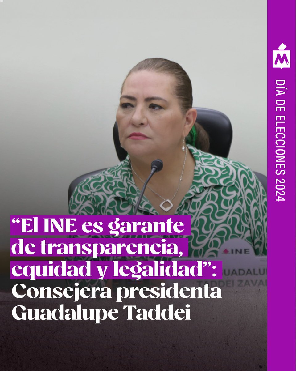 ⭕ En el primer mensaje de la autoridad electoral en esta jornada, @GuadalupeTadei, consejera presidenta del @INEMexico hizo un llamado a la ciudadanía a votar con orgullo y con certeza de que cada voto cuenta.