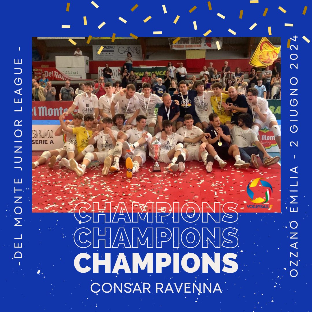 Volleyball_it's tweet photo. 🏐🍍Del Monte Junior League: La Consar Ravenna vince il suo 5° titolo 🇮🇹🇮🇹🇮🇹🇮🇹🇮🇹. Trento lotta fino alla fine. Brugherio di bronzo
#Delmontejunior #Ravenna #Trento #Brugherio #Legapallavolo
🔎 https://t.co/cjP9KtX8YC https://t.co/2rdWvEPa1z