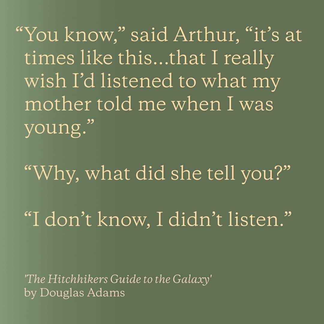 AuthorSarahAwa's tweet photo. 🤣🤣
#DouglasAdams #HHGG #HitchhikersGuide #humor https://t.co/P6B27nfMWb