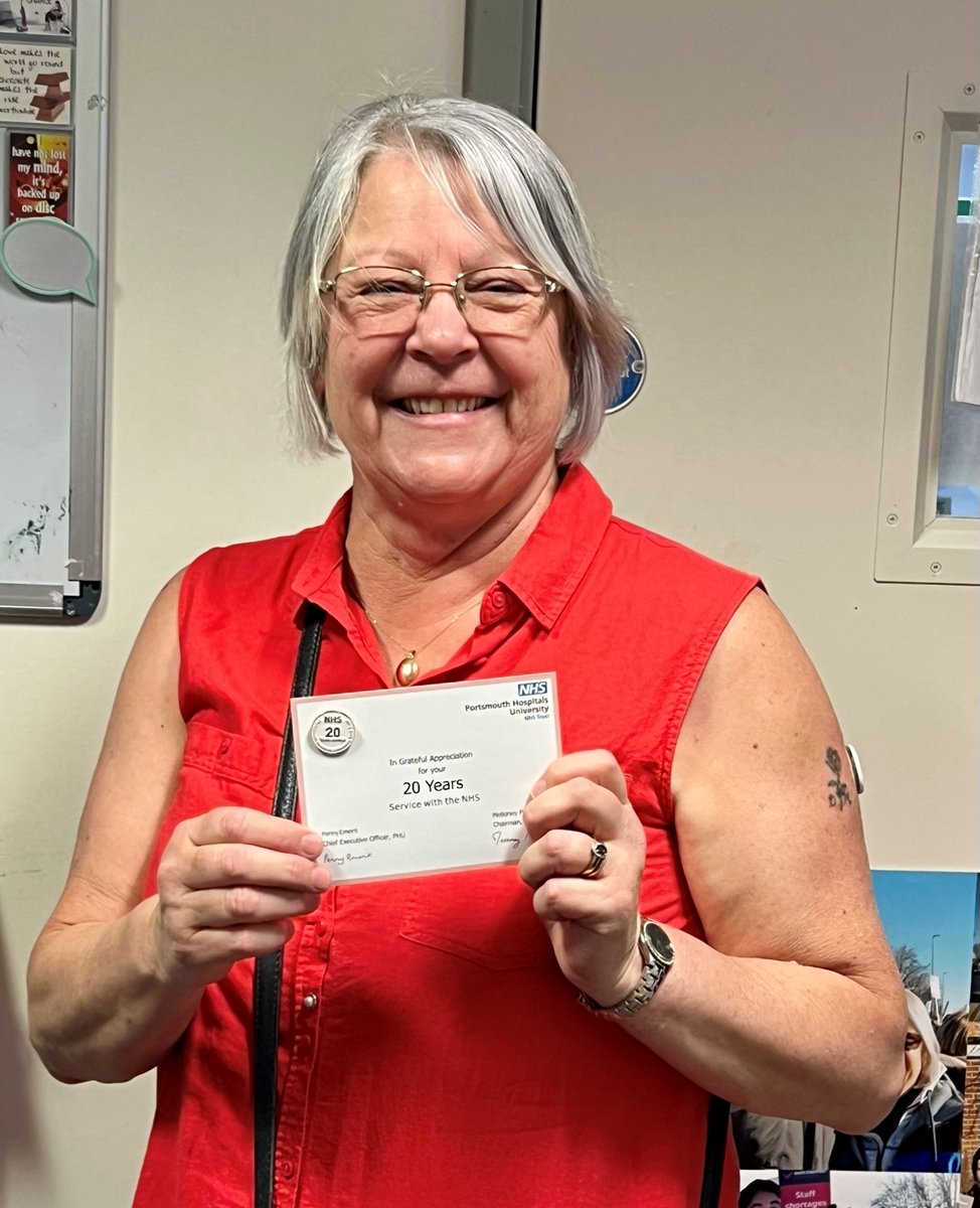 PHU_NHS's tweet photo. This #LongServiceSunday, we are celebrating Interventional Radiology HCSW, Diane Jeffery, who recently marked 20 years service in the NHS.
Her team said: "Her knowledge, contribution, commitment, and hard work is invaluable not only to our patients but also to the department." https://t.co/uPY4lyGT77
