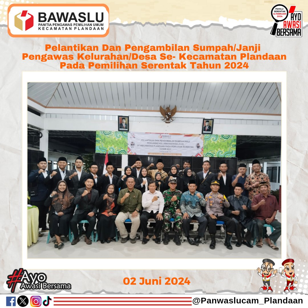 Panwasplandaan's tweet photo. Pelantikan Dan Pengambilan Sumpah/Janji Pengawas Kelurahan/Desa Se- Kecamatan Plandaan Pada Pemilihan Serentak Tahun 2024.
02 Juni 2024.

#Bawaslu
#BawasluJatim
#BawasluJombang
#Panwaslu
#AwasiCegahTindak
#BawasluMengawasi
#AyoAwasiBersama
#PemiluPemilihan2024 https://t.co/wihkT2OaMO