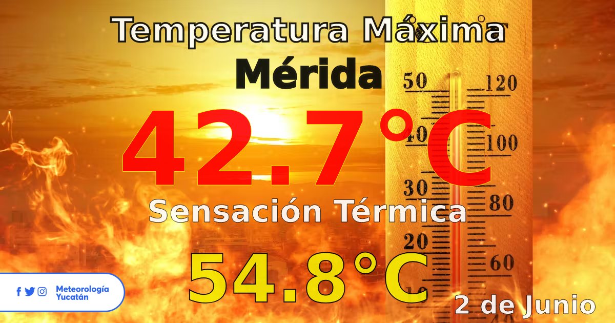 🥵 Elecciones a las brasas.

Hoy en Mérida se registró una temperatura máxima de 42.7 °C con una sensación térmica máxima de 54.8 °C.

Ya son 37 días consecutivos con calor extremo en la capital yucateca.